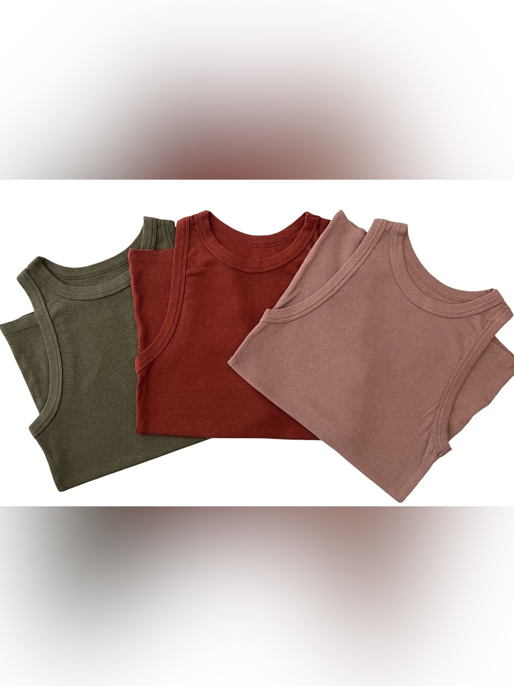 Ribbed Tank Top - Olive, Rust and Mauve